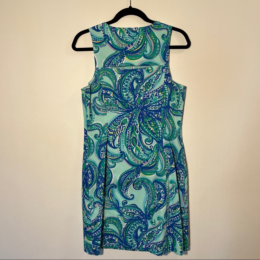 Blue paisley Lilly Pulitzer dress with gold zipper detail - Picture 2 of 4